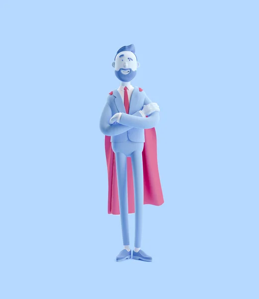 Illustration 3D. Homme d'affaires Billy habillé comme un super-héros. Homme d'affaires Billy de couleur bleue . — Photo