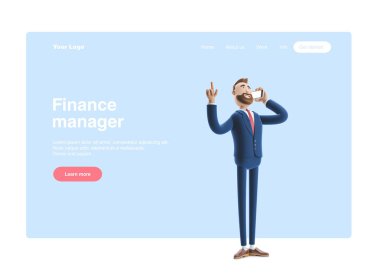 3d illustration. Portrait of businessman talking on mobile phone. Web banner, start site page, infographics,  office manager concept.