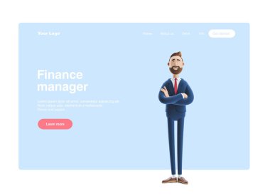 3d illustration. Portrait of a handsome businessman Billy. Web banner, start site page, infographics, manager concept.