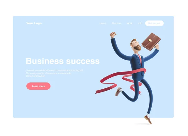 3d illustration. Businessman Billy winning the competition. Successful businessman. Web banner, start site page, infographics, Business success concept.