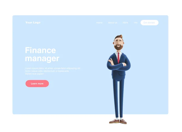 3d illustration. Portrait of a handsome businessman Billy. Web banner, start site page, infographics, manager concept. — Stok fotoğraf