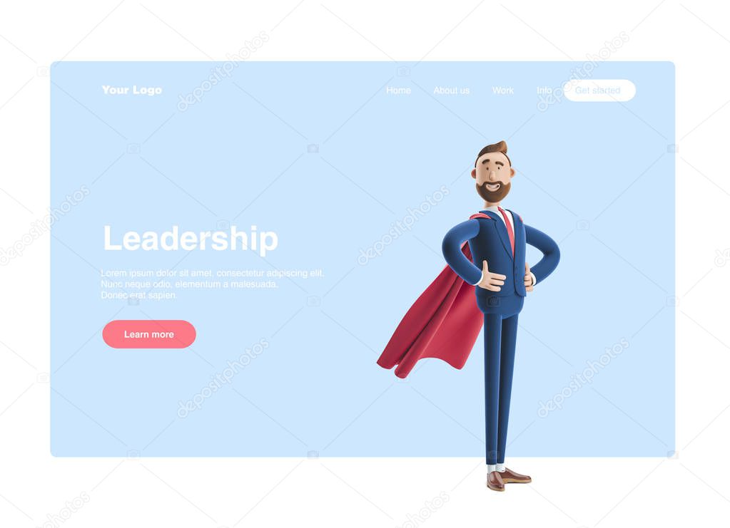 3d illustration.Businessman Billy clothed like a superhero. Web banner, start site page, infographics,  leadership concept.