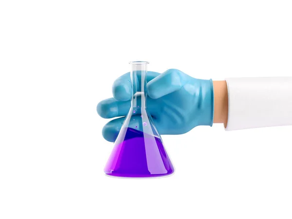 3d illustration. Cartoon character hand in medical glove holding test tube. — Stock Photo, Image