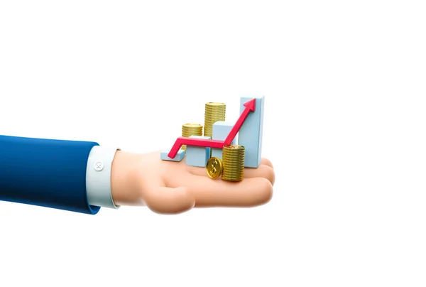 Ilustración 3d. Dibujos animados de hombre de negocios carácter de la mano tienen un concepto de crecimiento de dinero. —  Fotos de Stock