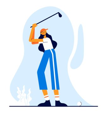 Modern vektör spor illüstrasyonu. Golf oynayan bir kız..