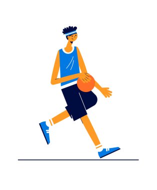 Modern vektör spor illüstrasyonu. Basketbolcu topla koşuyor.