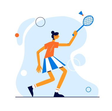 Modern vektör spor illüstrasyonu. Badminton oynayan kız.