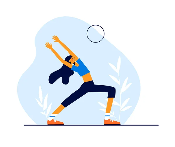 Modern vector sport illustration. Girl doing gymnastics at home. — Stock Vector