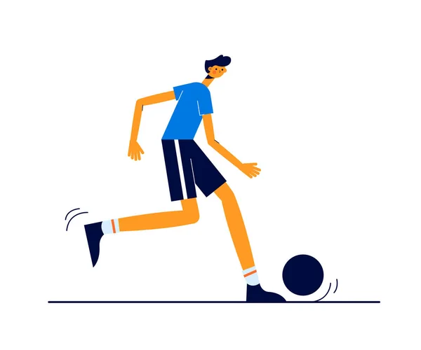 Moderne Vektor-Sport-Illustration. Fußballer läuft mit dem Ball. — Stockvektor