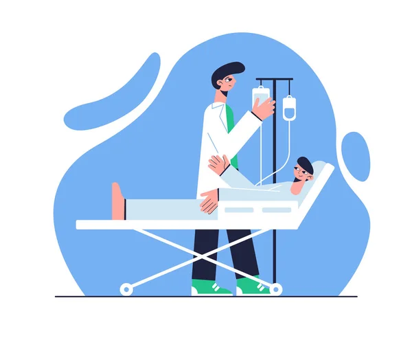 Vector illustration. Medical concept. The patient lies under a dropper. — Stock Vector