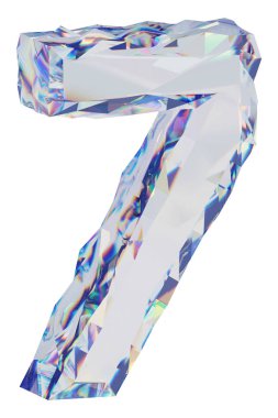 Elmas numarası üzerinde beyaz artalanları izole 7. Parlak rakamı. 3D çizim 