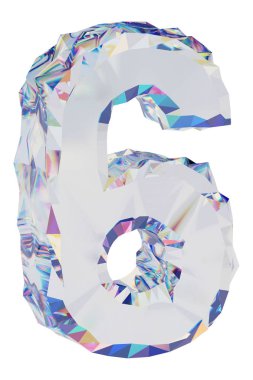 Elmas numarası üzerinde beyaz artalanları izole 6. Parlak rakamı. 3D çizim 