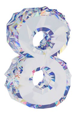 Elmas sayı üzerinde beyaz artalanları izole 8. Parlak rakamı. 3D çizim 