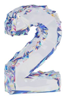 Elmas üzerinde beyaz artalanları izole 2 numara. Parlak rakamı. 3D çizim 