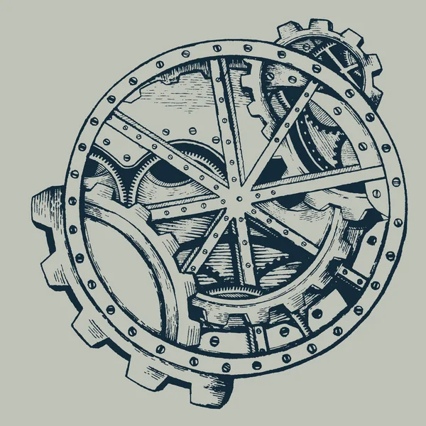 Ручной Рисунок Круга Steampunk Фон Механическими Частями Зубчатые Колеса Steampunk — стоковый вектор
