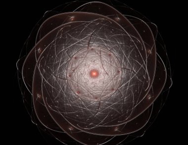 Soyut fraktal kırmızı arka plan ile kesişen daireler ve oval. disko ışıkları. Hareket illüstrasyon.