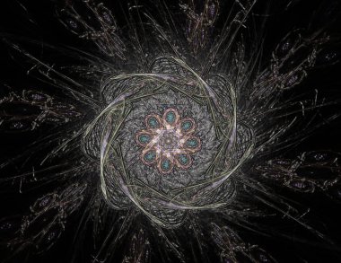 Konuyla ilgili soyut fraktal formlar grafik tasarım ve nükleer fizik bilim parçacıkların. Geometri kutsal fütüristik kuantum dijital hologram doku geliştirme dalga gerçeküstü tasarım.