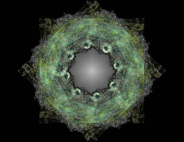 Konuyla ilgili soyut fraktal formlar grafik tasarım ve nükleer fizik bilim parçacıkların. Geometri kutsal fütüristik kuantum dijital hologram doku geliştirme dalga gerçeküstü tasarım.