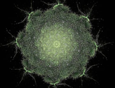 Konuyla ilgili soyut fraktal formlar grafik tasarım ve nükleer fizik bilim parçacıkların. Geometri kutsal fütüristik kuantum dijital hologram doku geliştirme dalga gerçeküstü tasarım.