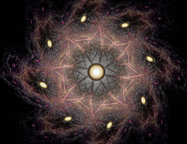Konuyla ilgili soyut fraktal formlar grafik tasarım ve nükleer fizik bilim parçacıkların. Geometri kutsal fütüristik kuantum dijital hologram doku geliştirme dalga gerçeküstü tasarım.