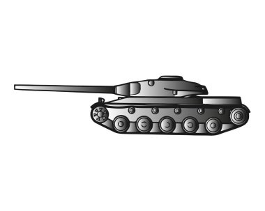 Askeri tank üzerinde beyaz izole. Zırhlı savaş aracı ile yüksek ateş gücüne, cephe savaş için parça iyi savaş manevra kabiliyeti sağlayan güçlü zırh, tasarlanmış. Düz stil vektör