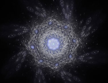 Konuyla ilgili soyut fraktal formlar grafik tasarım ve nükleer fizik bilim parçacıkların. Geometri kutsal fütüristik kuantum dijital hologram doku geliştirme dalga gerçeküstü tasarım.