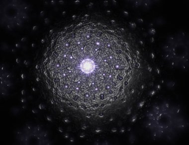 Konuyla ilgili soyut fraktal formlar grafik tasarım ve nükleer fizik bilim parçacıkların. Geometri kutsal fütüristik kuantum dijital hologram doku geliştirme dalga gerçeküstü tasarım.