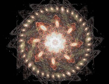 Dantelli renkli saat desen. Dijital fractal sanat tasarım. Kutsal semboller işaretler geometrisi soyut tasarım. Astroloji simya sihirli tasarımlar. Geometrik sarmal. Soyut renkli fraktal doku.