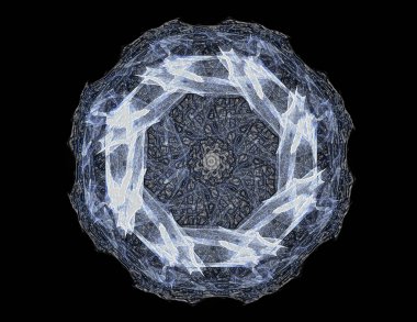 Konuyla ilgili soyut fraktal formlar grafik tasarım ve nükleer fizik bilim parçacıkların. Geometri kutsal fütüristik kuantum dijital hologram doku geliştirme dalga gerçeküstü tasarım.