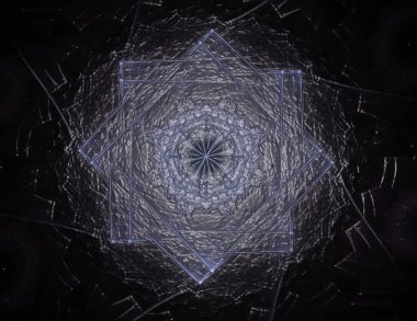Konuyla ilgili soyut fraktal formlar grafik tasarım ve nükleer fizik bilim parçacıkların. Geometri kutsal fütüristik kuantum dijital hologram doku geliştirme dalga gerçeküstü tasarım.