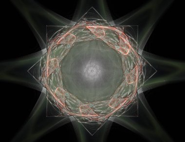 Soyut fraktal kırmızı arka plan ile kesişen daireler ve oval. disko ışıkları. Hareket illüstrasyon.