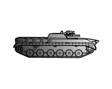 Askeri tank üzerinde beyaz izole. Zırhlı savaş aracı ile yüksek ateş gücüne, cephe savaş için parça iyi savaş manevra kabiliyeti sağlayan güçlü zırh, tasarlanmış. Düz stil vektör