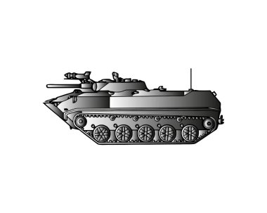 Askeri tank üzerinde beyaz izole. Zırhlı savaş aracı ile yüksek ateş gücüne, cephe savaş için parça iyi savaş manevra kabiliyeti sağlayan güçlü zırh, tasarlanmış. Düz stil vektör