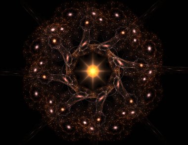 Soyut bir bilgisayar koyu arkaplanda modern fraktal tasarım üretti. Soyut fraktal renk dokusu. Dijital sanat. Soyut Form ve Renkler. Tasarımınız için soyut fraktal element deseni. Dinamik şekilli yumuşak renk üçgeni spirali