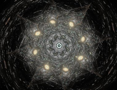 Konuyla ilgili soyut fraktal formlar grafik tasarım ve nükleer fizik bilim parçacıkların. Geometri kutsal fütüristik kuantum dijital hologram doku geliştirme dalga gerçeküstü tasarım.
