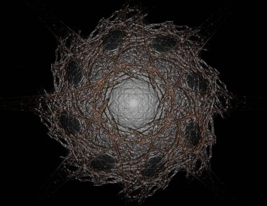 Konuyla ilgili soyut fraktal formlar grafik tasarım ve nükleer fizik bilim parçacıkların. Geometri kutsal fütüristik kuantum dijital hologram doku geliştirme dalga gerçeküstü tasarım.