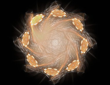 Soyut fraktal kırmızı arka plan ile kesişen daireler ve oval. disko ışıkları. Hareket illüstrasyon.