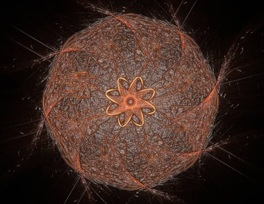 Soyut fraktal kırmızı arka plan ile kesişen daireler ve oval. disko ışıkları. Hareket illüstrasyon.