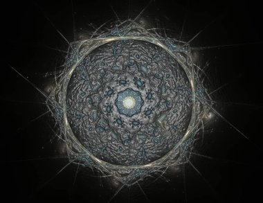 Soyut bir bilgisayar koyu arkaplanda modern fraktal tasarım üretti. Soyut fraktal renk dokusu. Dijital sanat. Soyut Form ve Renkler. Tasarımınız için soyut fraktal element deseni. Dinamik şekilli yumuşak renk üçgeni spirali