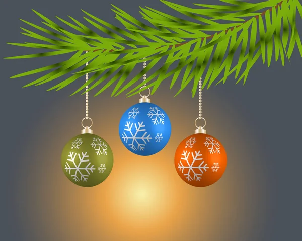 Árbol Navidad Con Bolas Colores Sobre Fondo Azul — Vector de stock