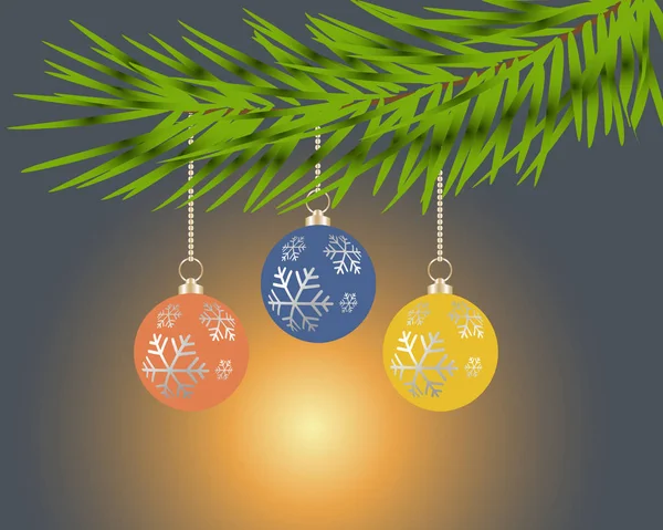Kék Alapon Színes Labdákat Karácsonyfa — Stock Vector