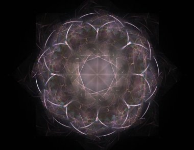 Soyut bir bilgisayar koyu arkaplanda modern fraktal tasarım üretti. Soyut fraktal renk dokusu. Dijital sanat. Soyut Form ve Renkler. Tasarımınız için soyut fraktal element deseni. Dinamik şekilli yumuşak renk üçgeni spirali