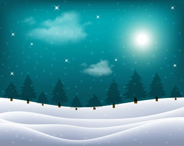 Vector Winterse Landschap Met Nachtelijke Hemel Lichte Maan — Stockvector
