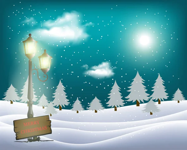 夜の空と光月ベクター冬景色 — ストックベクタ
