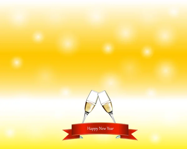 Deux Verres Champagne Sur Fond Jaune Nouvel Signe — Image vectorielle