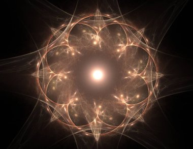 Soyut bir bilgisayar koyu arkaplanda modern fraktal tasarım üretti. Soyut fraktal renk dokusu. Dijital sanat. Soyut Form ve Renkler. Tasarımınız için soyut fraktal element deseni. Dinamik şekilli yumuşak renk üçgeni spirali