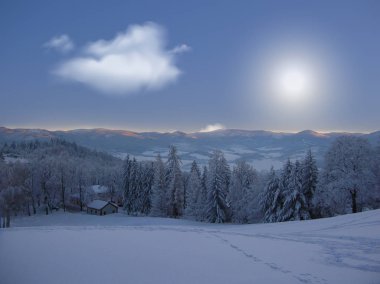 Resim dijital yapısını. Karlı kış manzara