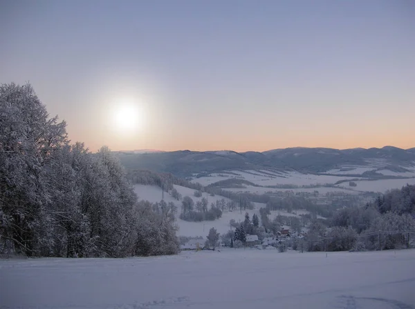 Hermoso Paisaje Invierno Con Árboles Cubiertos Nieve —  Fotos de Stock