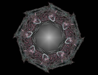 Soyut bir bilgisayar koyu arkaplanda modern fraktal tasarım üretti. Soyut fraktal renk dokusu. Dijital sanat. Soyut Form ve Renkler. Tasarımınız için soyut fraktal element deseni. Dinamik şekilli yumuşak renk üçgeni spirali