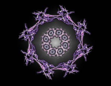 Soyut bir bilgisayar koyu arkaplanda modern fraktal tasarım üretti. Soyut fraktal renk dokusu. Dijital sanat. Soyut Form ve Renkler. Tasarımınız için soyut fraktal element deseni. Dinamik şekilli yumuşak renk üçgeni spirali